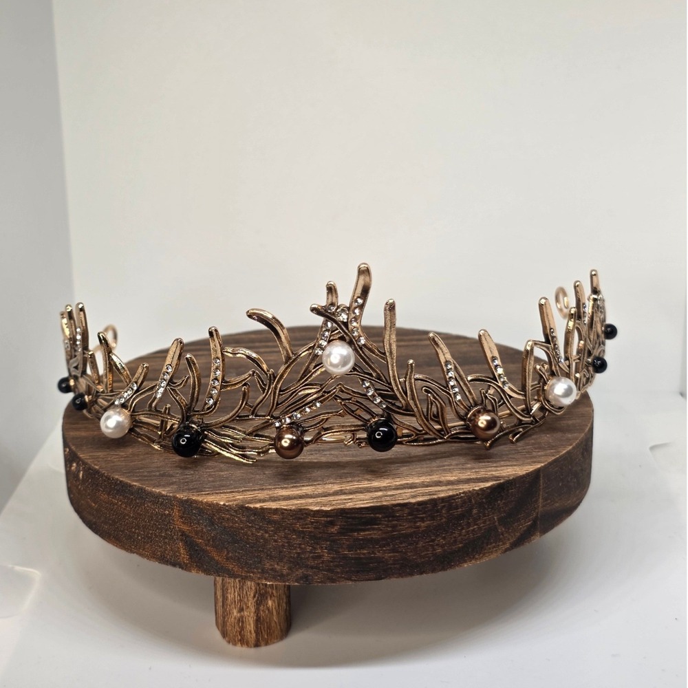 Dark Vine Crown Tiara Bronze Pearl Gothic Fairycore Renaissance Headpiece